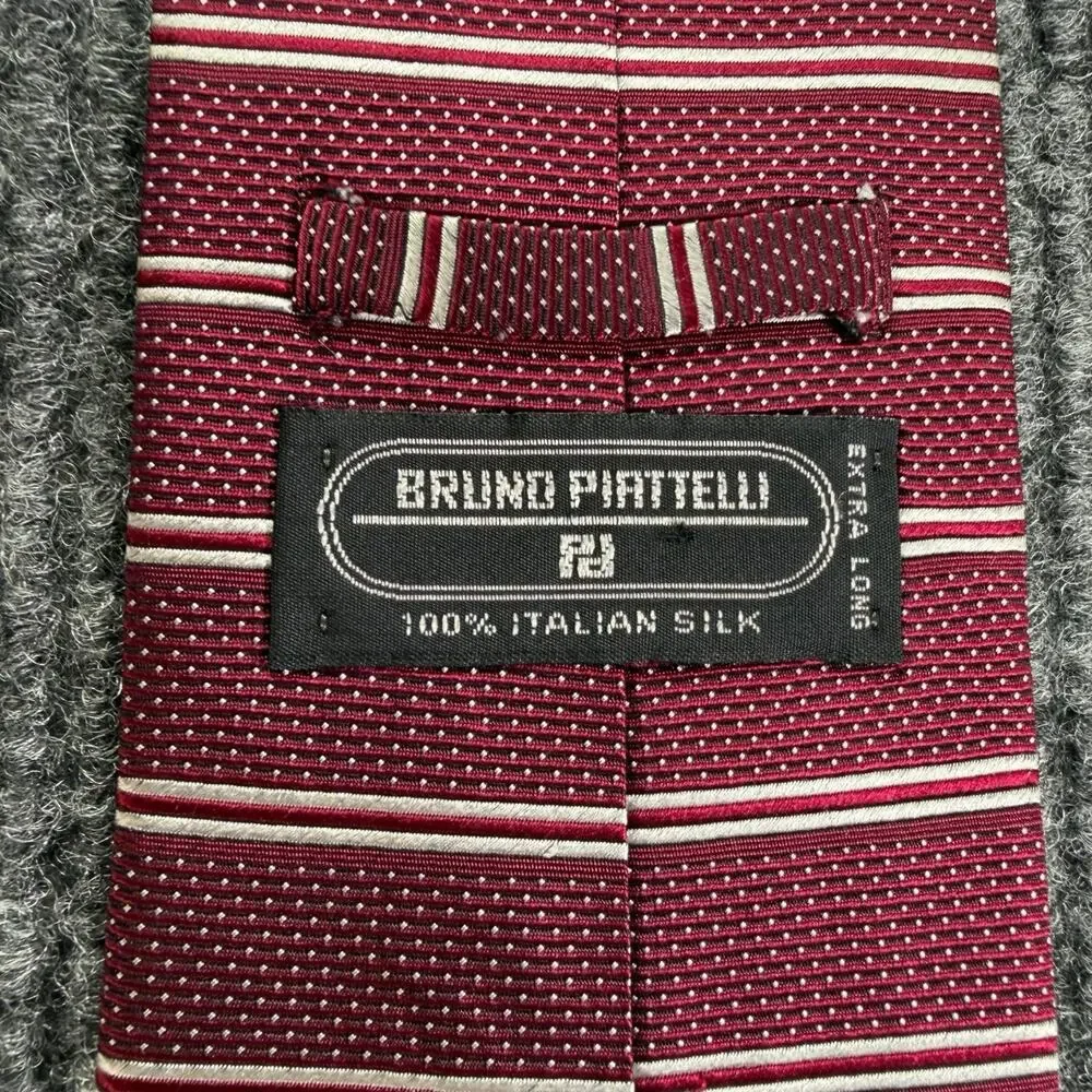 Bruno Piattelli Mens Tie 100% Italian Silk Burgundy Red Striped Necktie